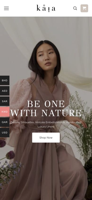Kaia Linens selected mobile website screenshot